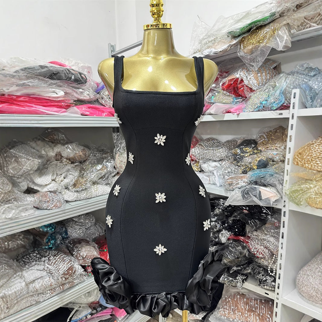 Women's Diamond Crystal Style Backless Slit Mini Skirts