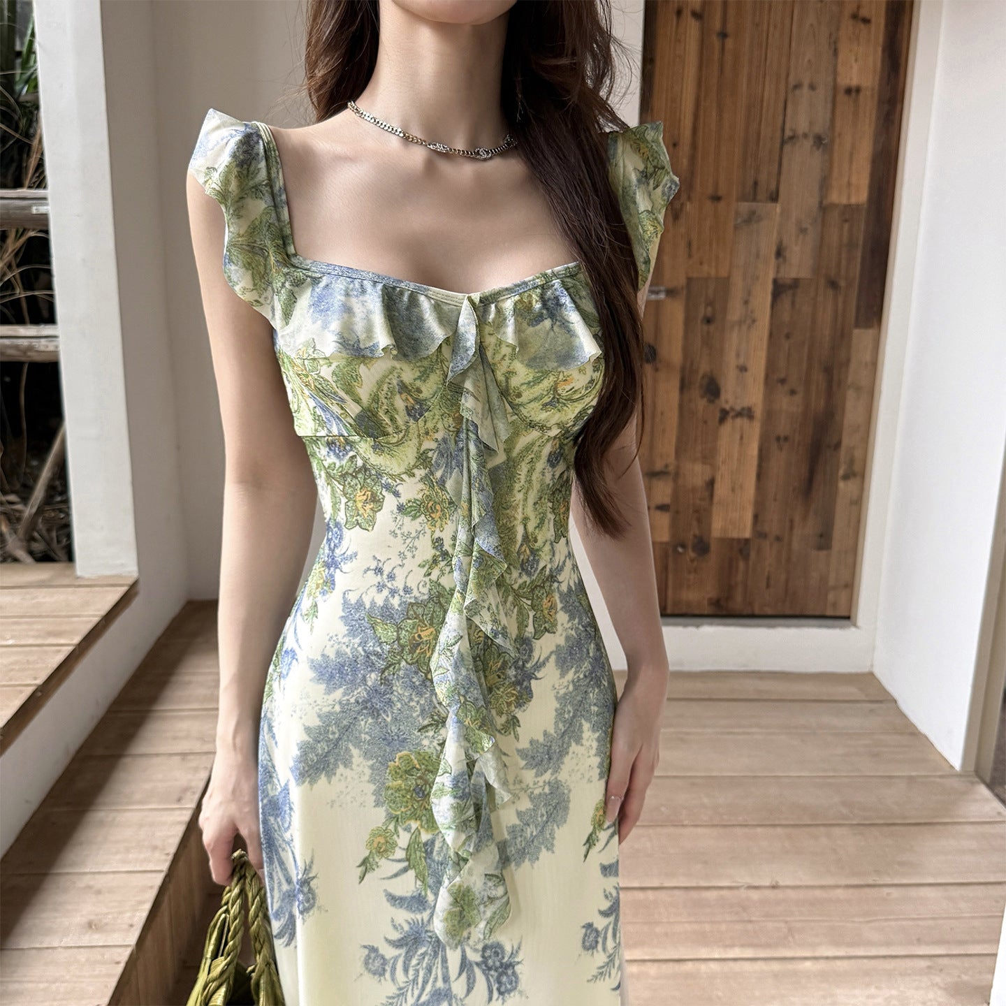 Women's Dress Flower Sweet Lotus Leaf Cinched Dresses