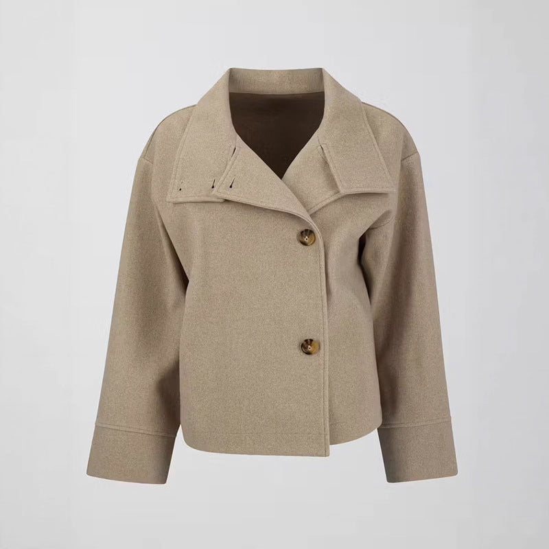Women's Elegant Stand Collar Button Long-sleeved Woolen Coats