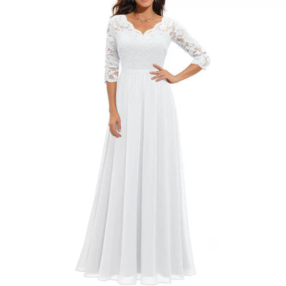 Classic Dress Lace Long Patchwork Noble Dresses