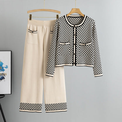 Women's Plaid Fashion Casual Knitted Two-piece Suits