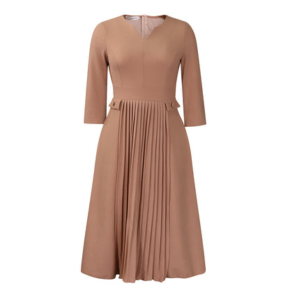 Women's Solid Color Fashion Pleated Sleeve African Dresses