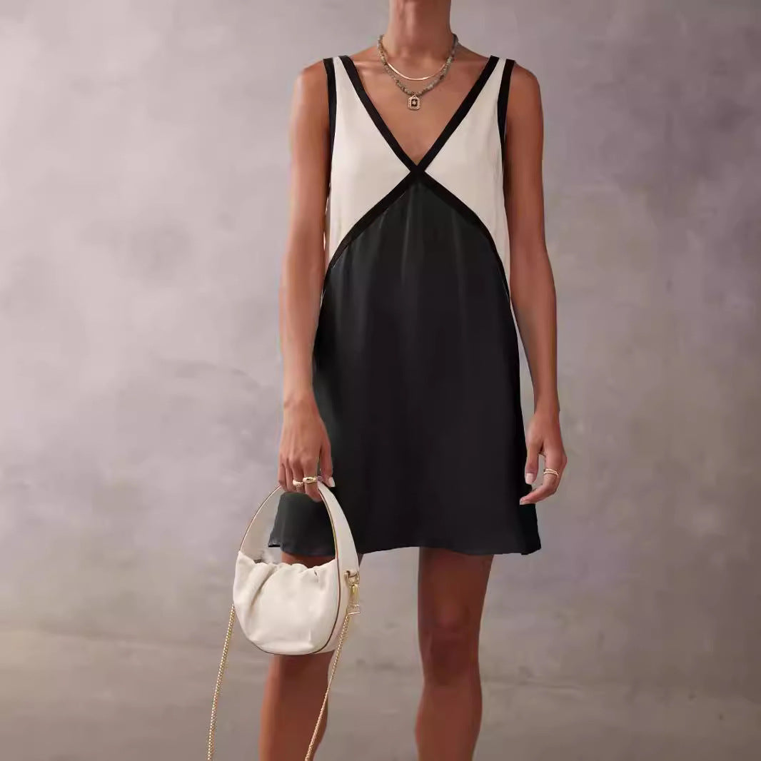 Women's Summer Loose-fitting Sleeveless Shirt Color Matching Dresses