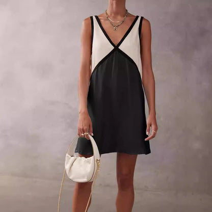 Women's Summer Loose-fitting Sleeveless Shirt Color Matching Dresses
