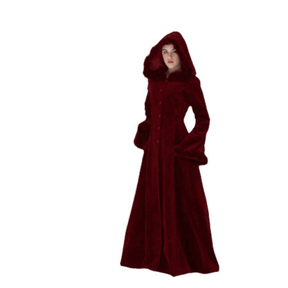 Women's Fur Collar Hood Single-breasted Large Swing Coats