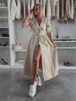 Women's Fashion Long Collar Sleeve Loose Denim Button Dresses
