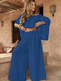 Women's Solid Color Elegant Two-piece Round Neck Wide Suits