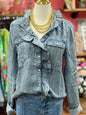 Women's Summer Fashionable Retro Ruffled Denim Shirt Blouses