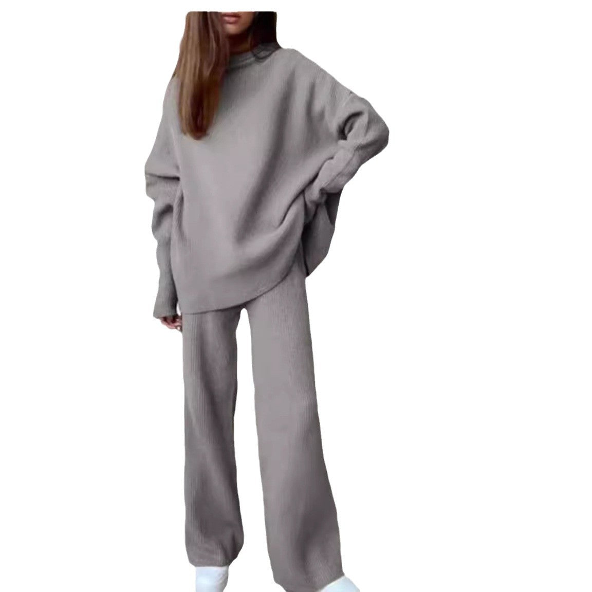 Women's Knitted Solid Color High Collar Loose Suits