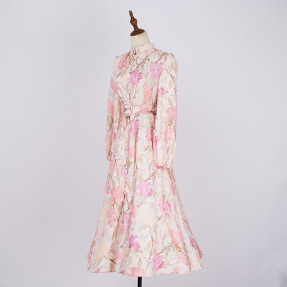 Women's Design Hibiscus Flower Long Sleeve Mid-length Dresses