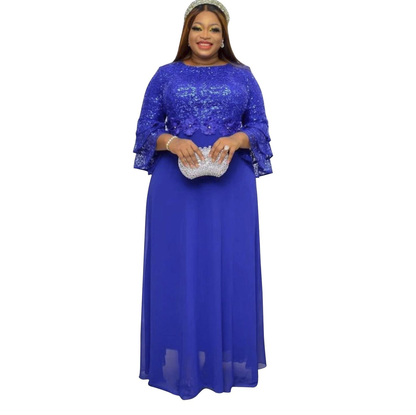 Women's African Wear Lace Chiffon Dress Plus Size