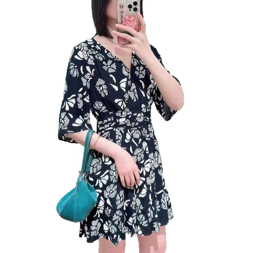 Women's Silhouette Floral Two-tone Rayon Printed Sleeve Dresses