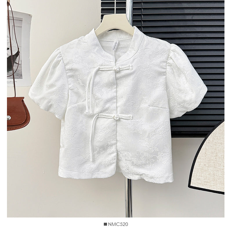 Women's Style Stand Collar Puff Sleeve Shirt Design Dresses