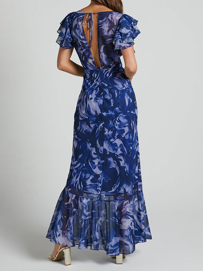 Printed Chiffon Dress Fashionable Elegant Flared Dresses