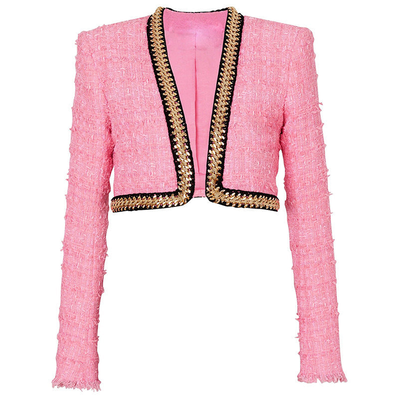 Cool Unique Fashion Chain Decorative Tweed Coats
