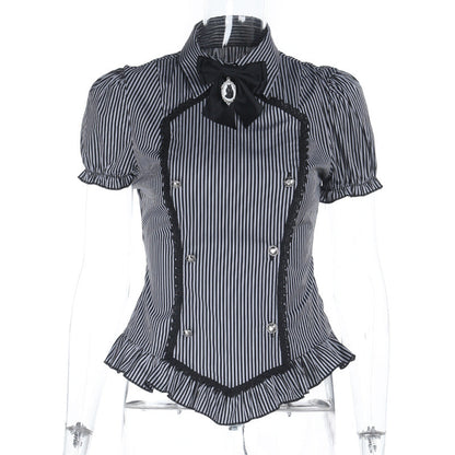 Dark Goth College Short-sleeved Shirt Sweet Blouses
