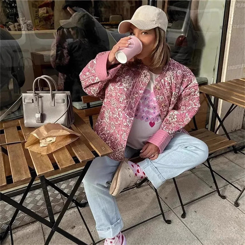 Women's Thick Round Neck Long Sleeve Printed Coats