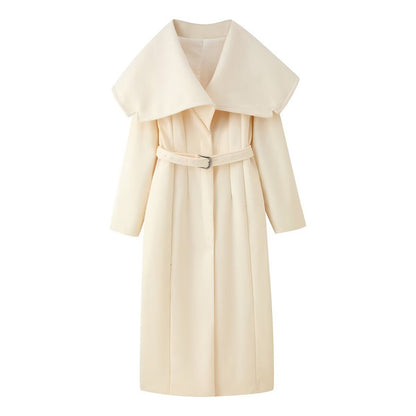 Women's Fashion Casual With Belt Lapel Woolen Coats