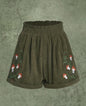 Corduroy Mushroom Embroidered Elastic Waist Casual Shorts