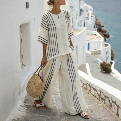 Women's Casual Comfortable Striped Printed T-shirt Wide Suits
