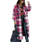 Women's Long Sleeve Loose Button Plaid Shirt Coats