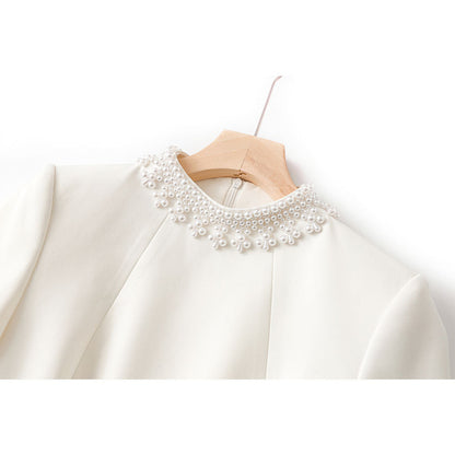 Beaded Stand-up Collar Long-sleeved Dress Light Dresses