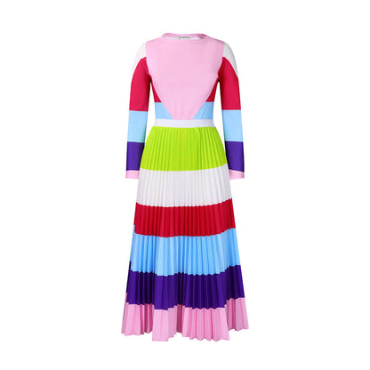 Autumn Pleated Print Contrast Color Long Sleeve Fashion Suits