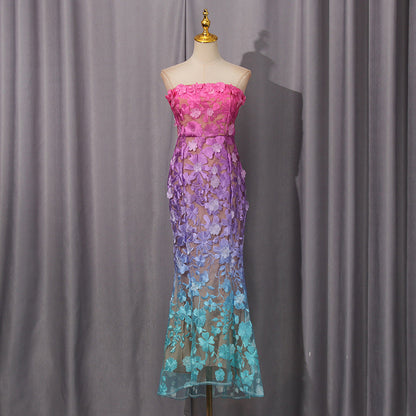 Women's Break Dress Summer Embroidered Flower Gradient Dresses