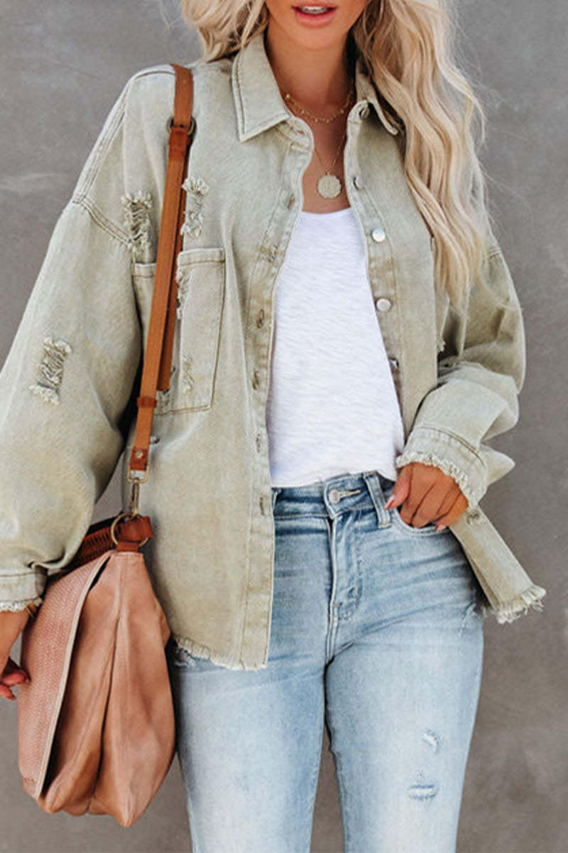 Women's Denim Solid Color Loose Casual For Jackets