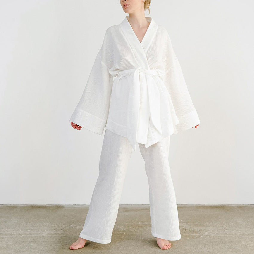Women's French Style Loose Trousers Gauze Two-piece Solid Suits