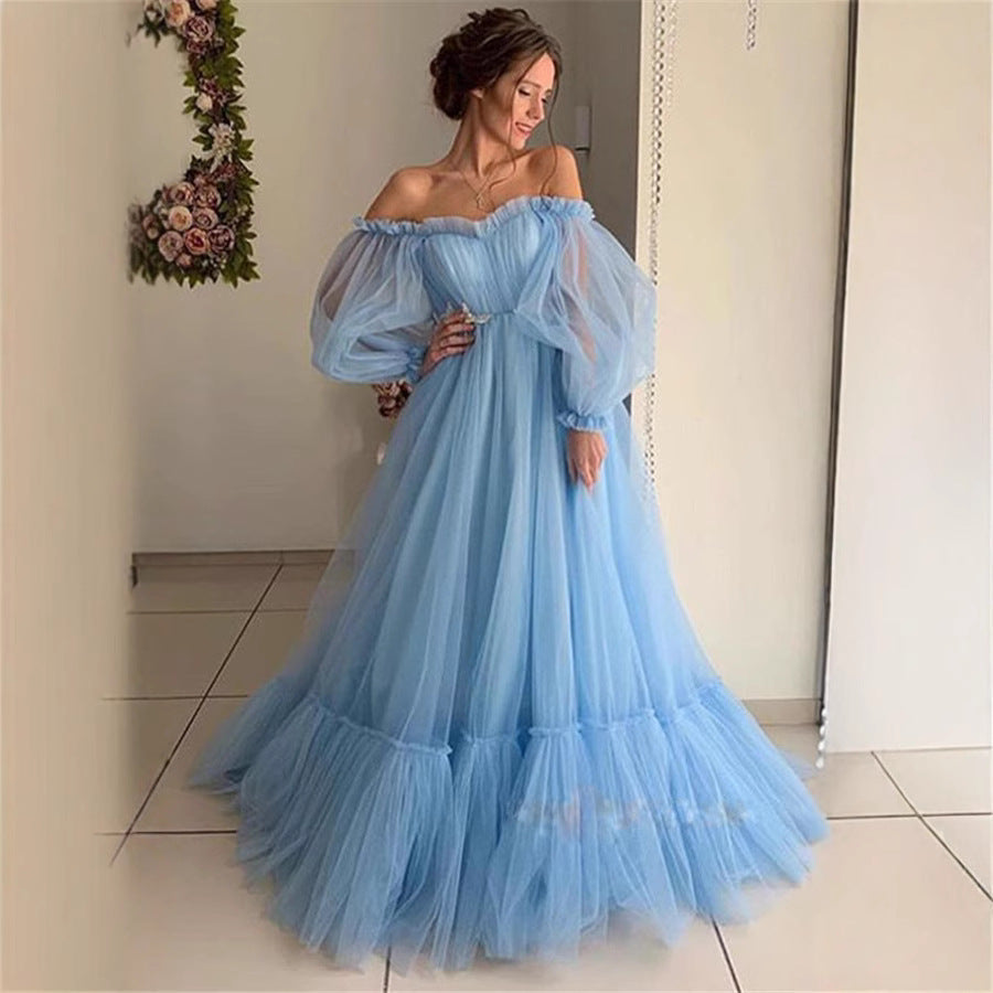 Women's Mesh Long Sleeve Dress Large Swing Wedding Dresses
