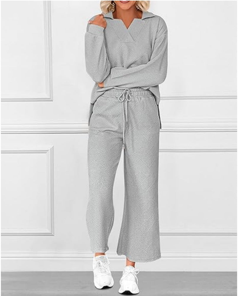 Color Texture Fashion Casual Set Autumn Suits