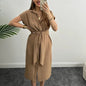 Women's Solid Color Polo Collar Single-breasted Sleeve Shorts