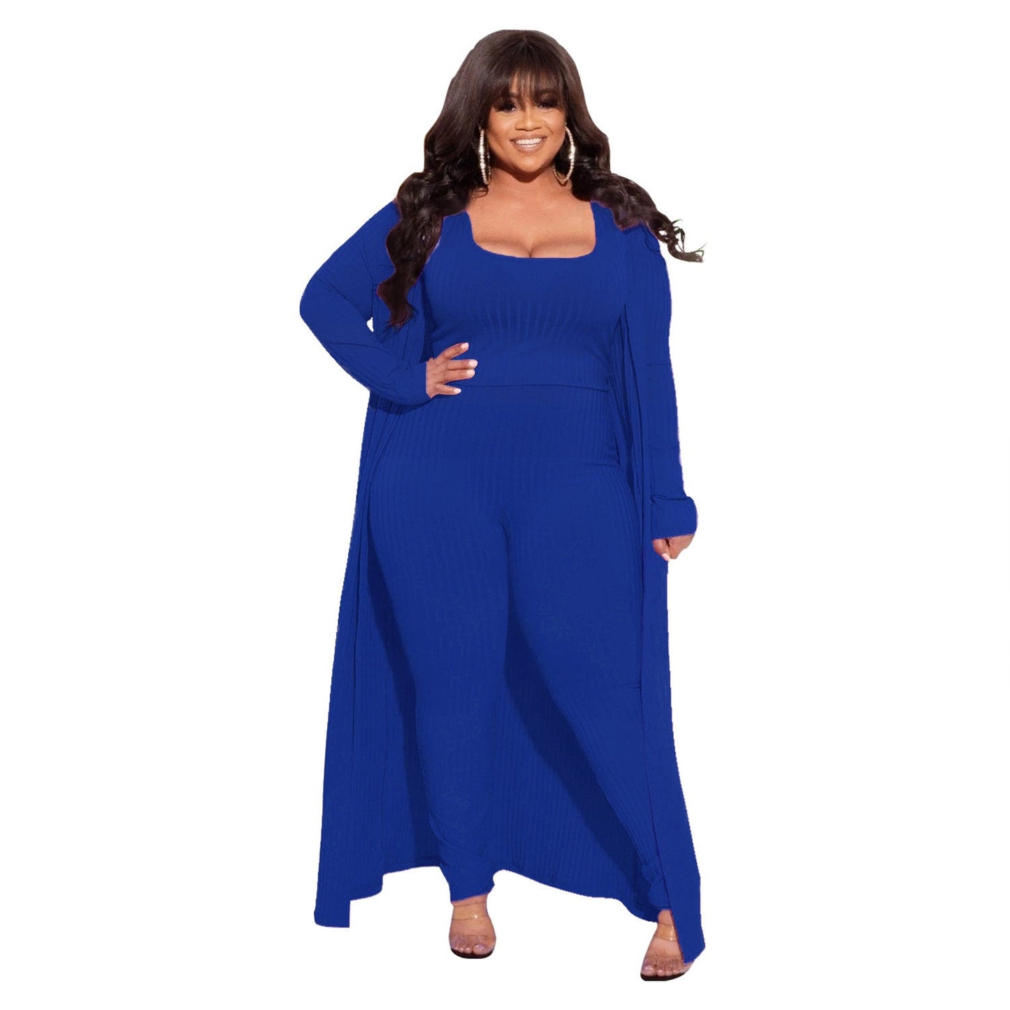 Elastic Sunken Stripe Three-piece Large Fashion Suits
