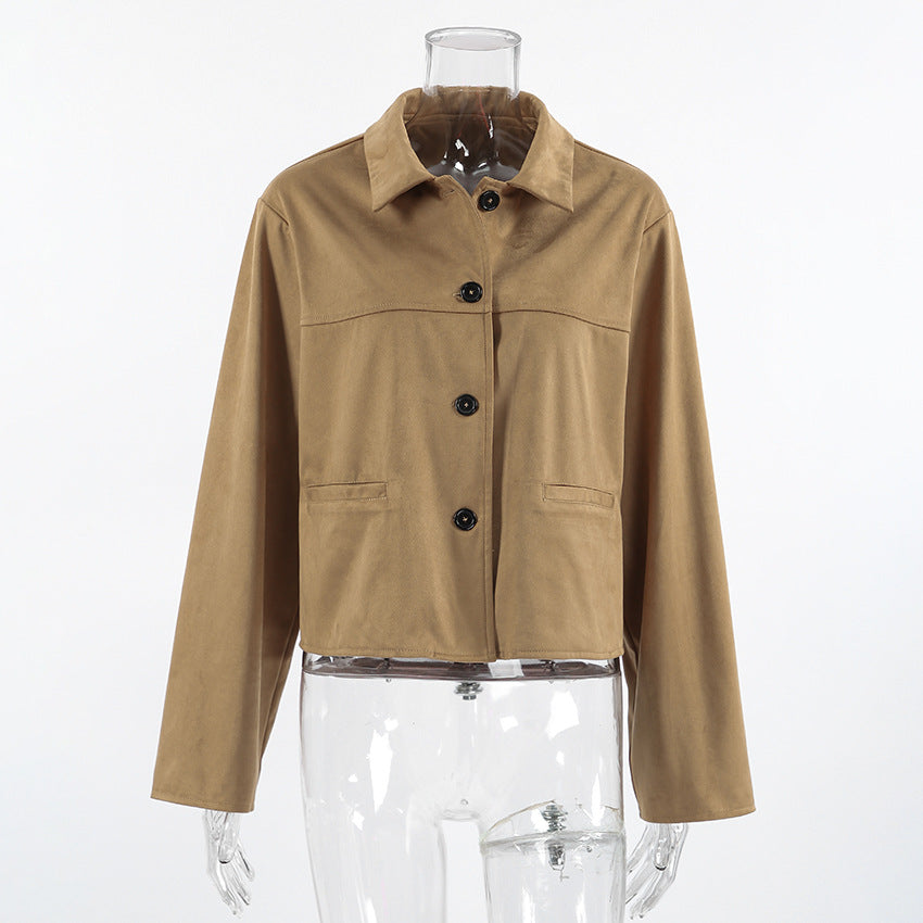Women's Style Suede Autumn Commuter Khaki Polo Coats
