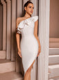 Women's One Shoulder Ruffles Bandage Solid Color Dresses