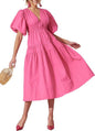 Women's Bohemian Floral Mid-length Dress Pleating Beach Dresses