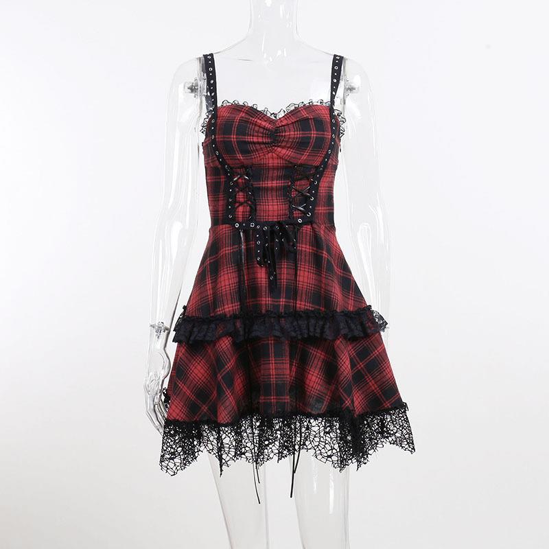Women's Summer Gothic Plaid Trendy Waist Deep Dresses