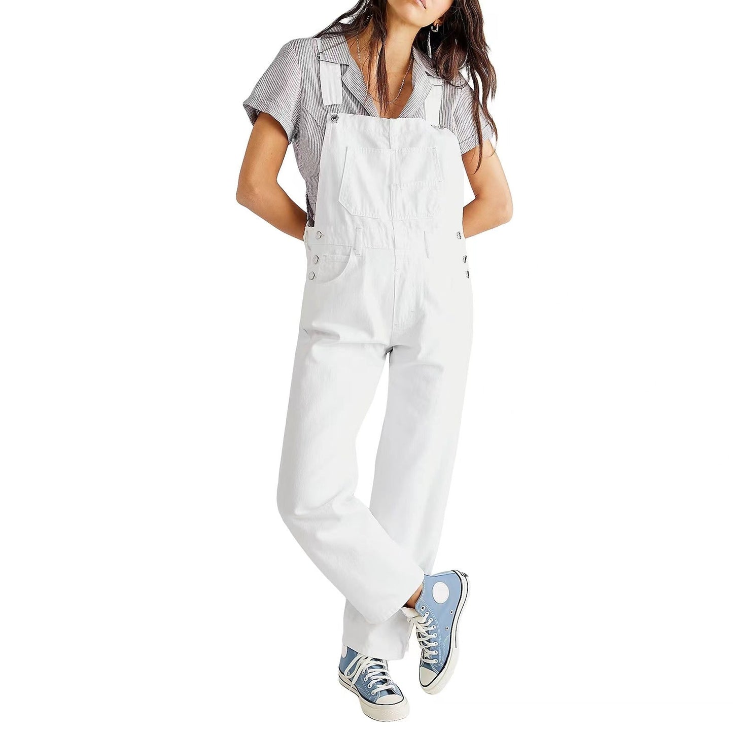 Women's Fashion Casual Loose Denim Suspender Trousers Jeans