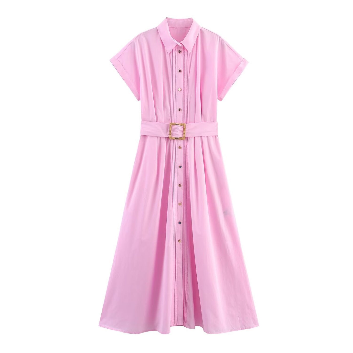Women's Sweet Fashion Dress With Belt Poplin Dresses