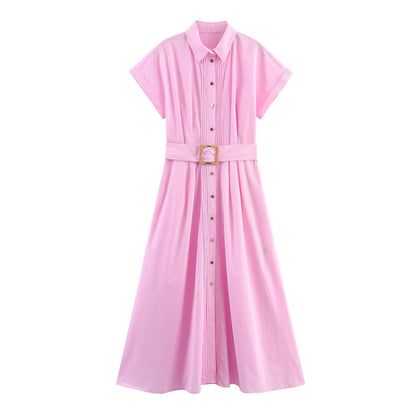 Women's Sweet Fashion Dress With Belt Poplin Dresses