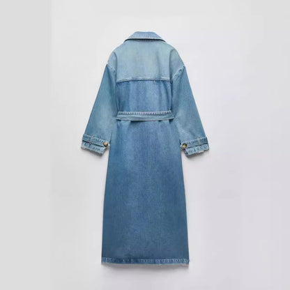Women's Loose Double Breasted With Belt Denim Coats