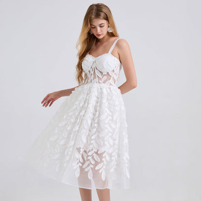 Women's Romantic Three-dimensional Flower Bandeau Sling Dress Dresses