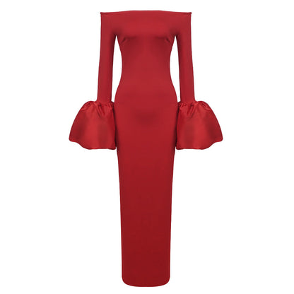 Dress Red Black Slim Fit Long Sleeve Dresses