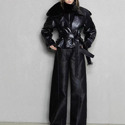 Temperament Solid Color Long Sleeve Belt Waist Trimming Coats