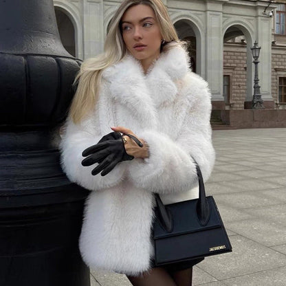 Women's Imitation Tuscan Fur Collar Mid-length Overcoat Coats