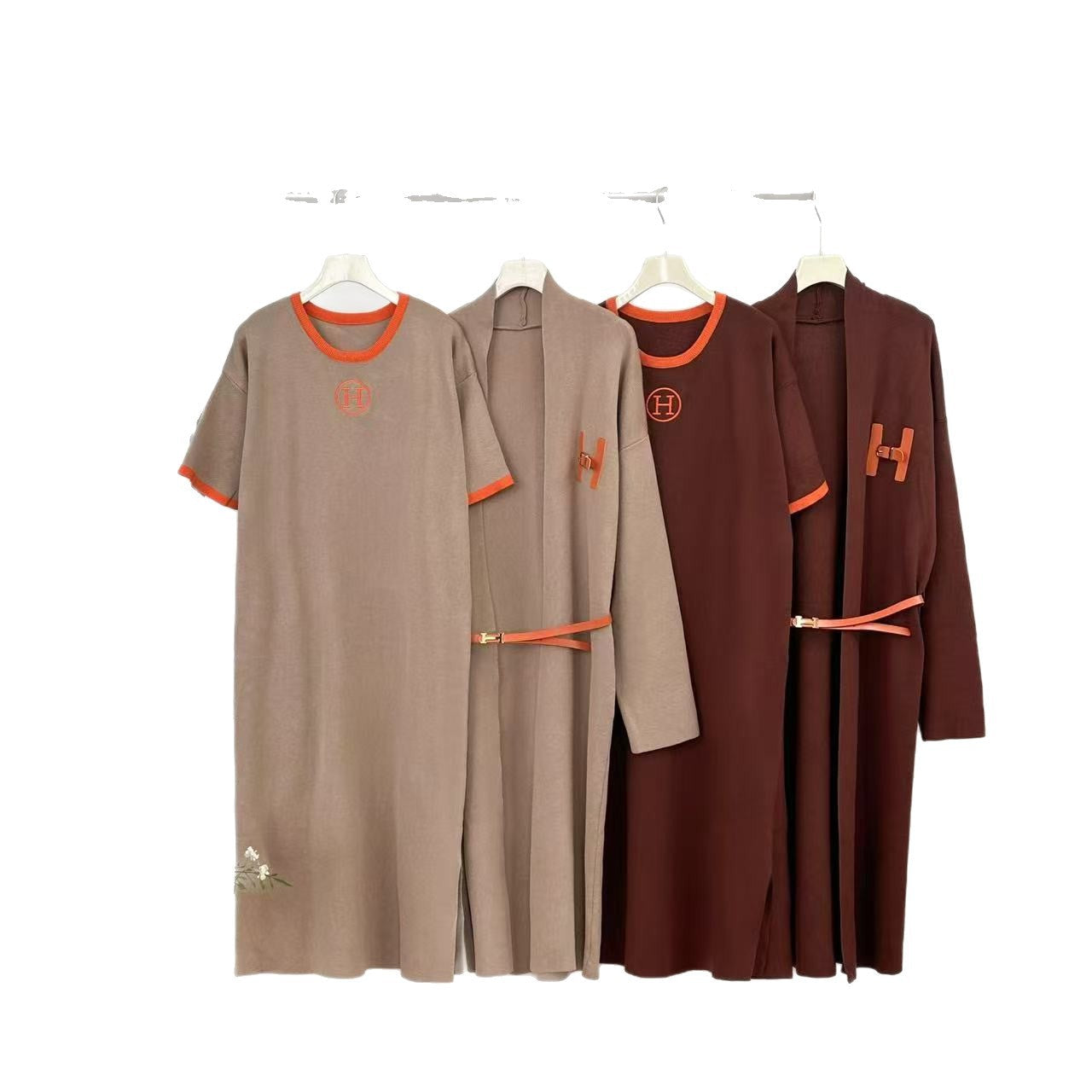 Simple Graceful Dress Alphabet Knitting Long Suits