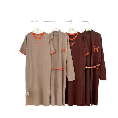 Simple Graceful Dress Alphabet Knitting Long Suits