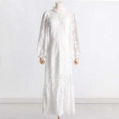 Women's Summer Seaside Vacation Long Dress Embroidered Stand Collar Dresses