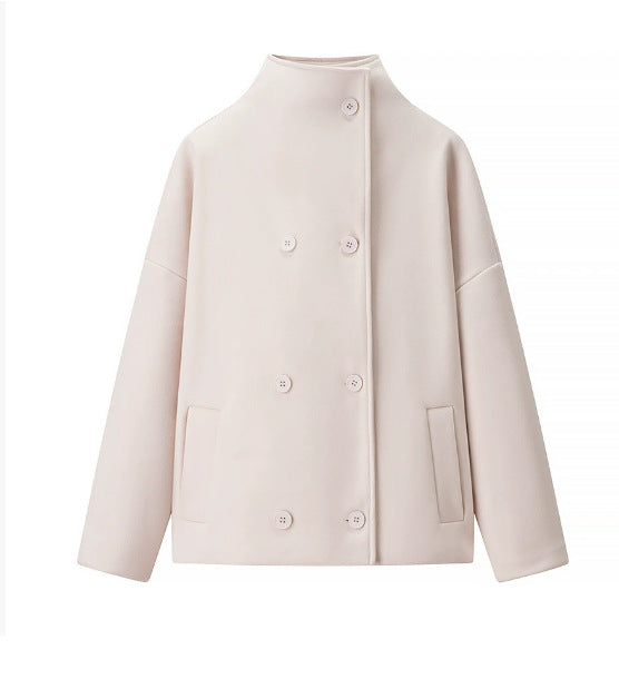 Women's Double-breasted Solid Color Woolen Fabric Lapel Coats